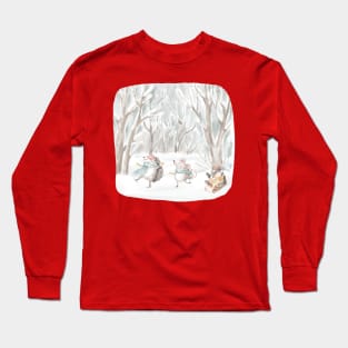 ice skating forest animals Long Sleeve T-Shirt